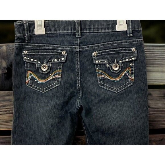 Jolt Girls Capri Denim Jeans Size 12 Blue Cuffed Embroidered Stud Pockets - Picture 7 of 10